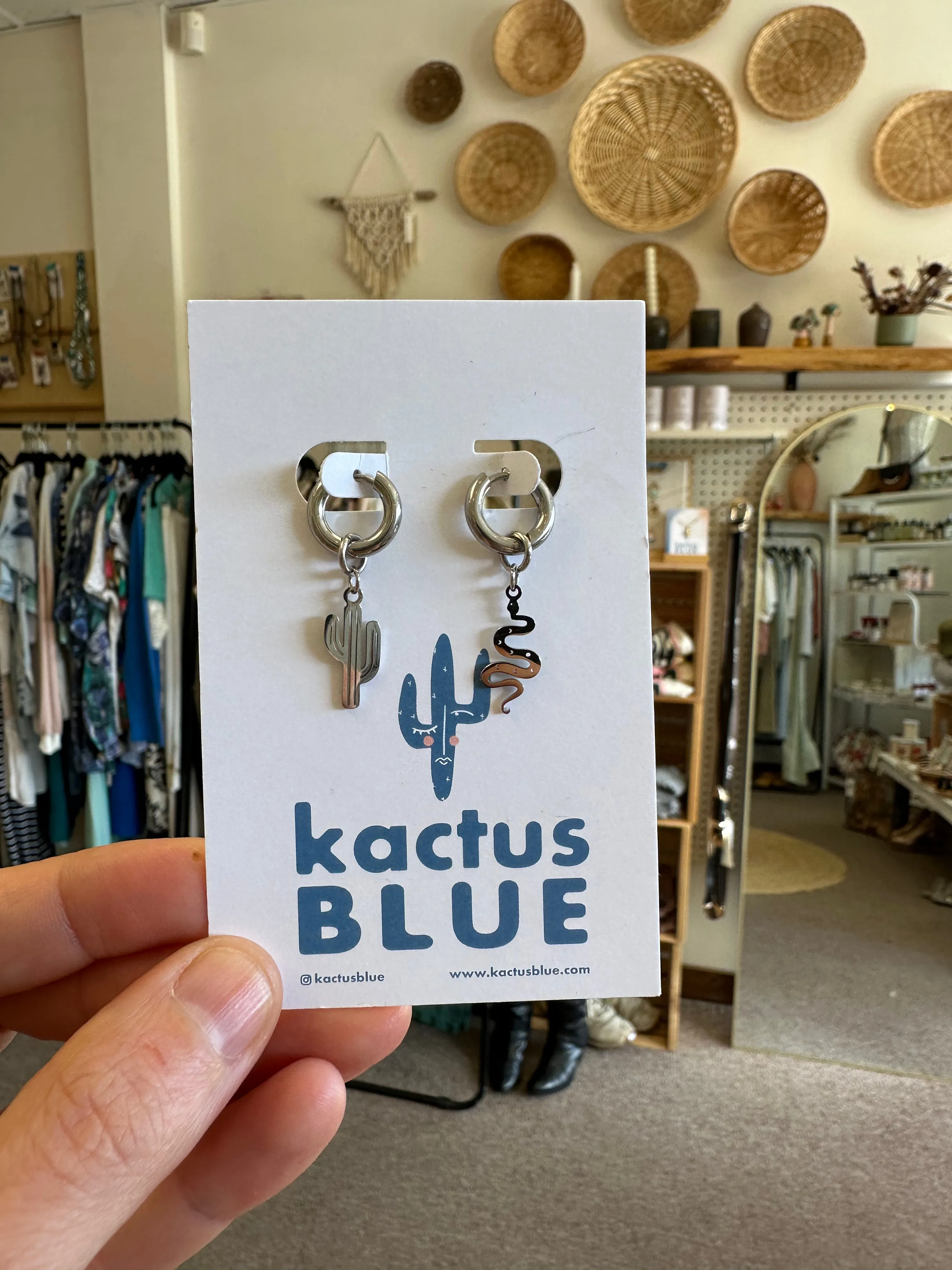 Kactus Blue - Silver Cactus   Snake Earrings