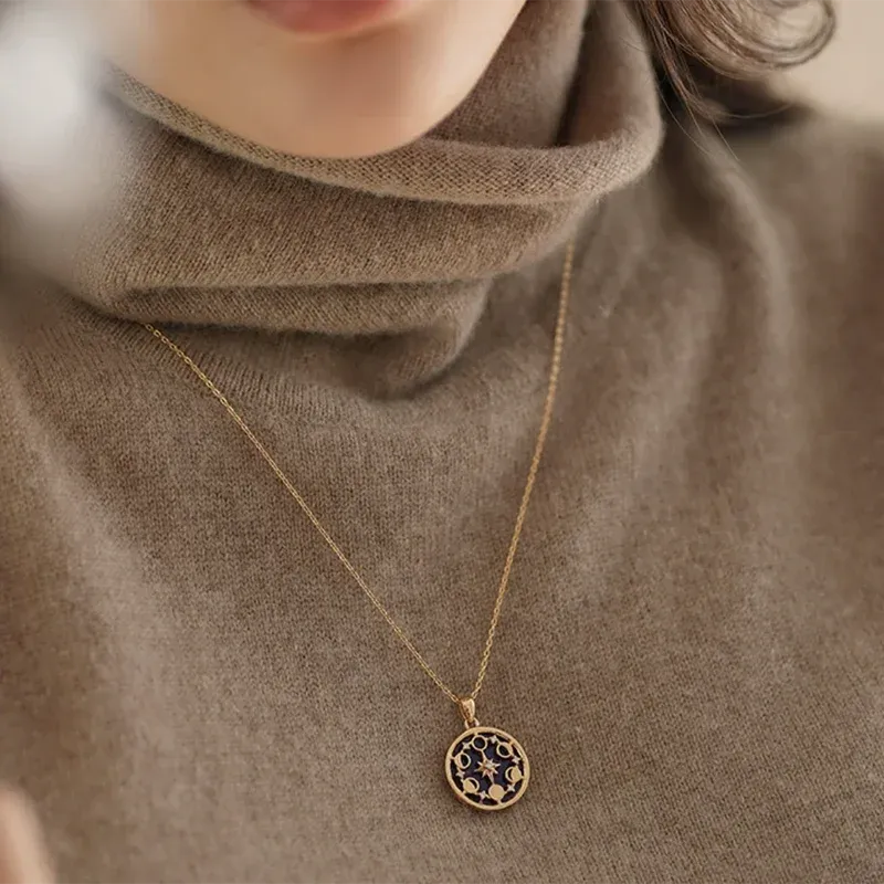 Korean Fashion Blue Sandstone Star Moon Design Pendant Necklace for Women 2024 New Stainless Steel Necklace Jewelry Accessories