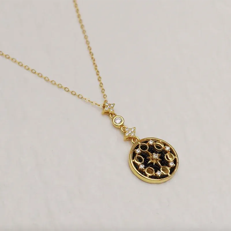 Korean Fashion Blue Sandstone Star Moon Design Pendant Necklace for Women 2024 New Stainless Steel Necklace Jewelry Accessories