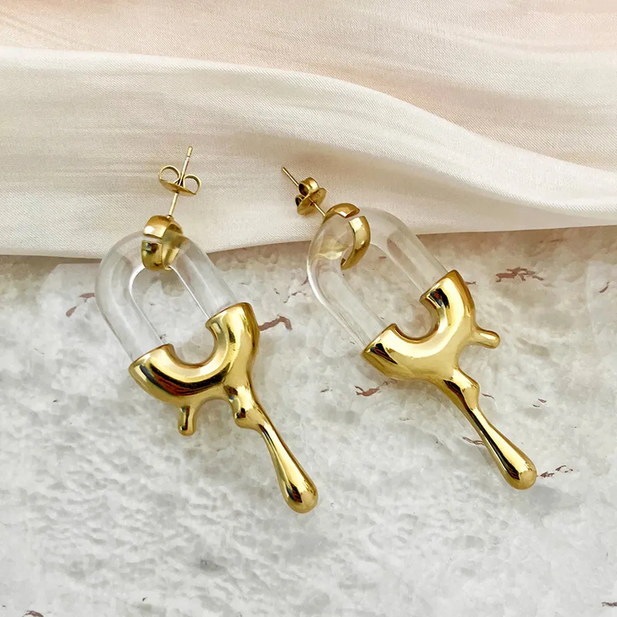 Lady Modern Style Artistic Irregular Water Droplets Plating Stainless Steel Gold Plated Drop Earrings