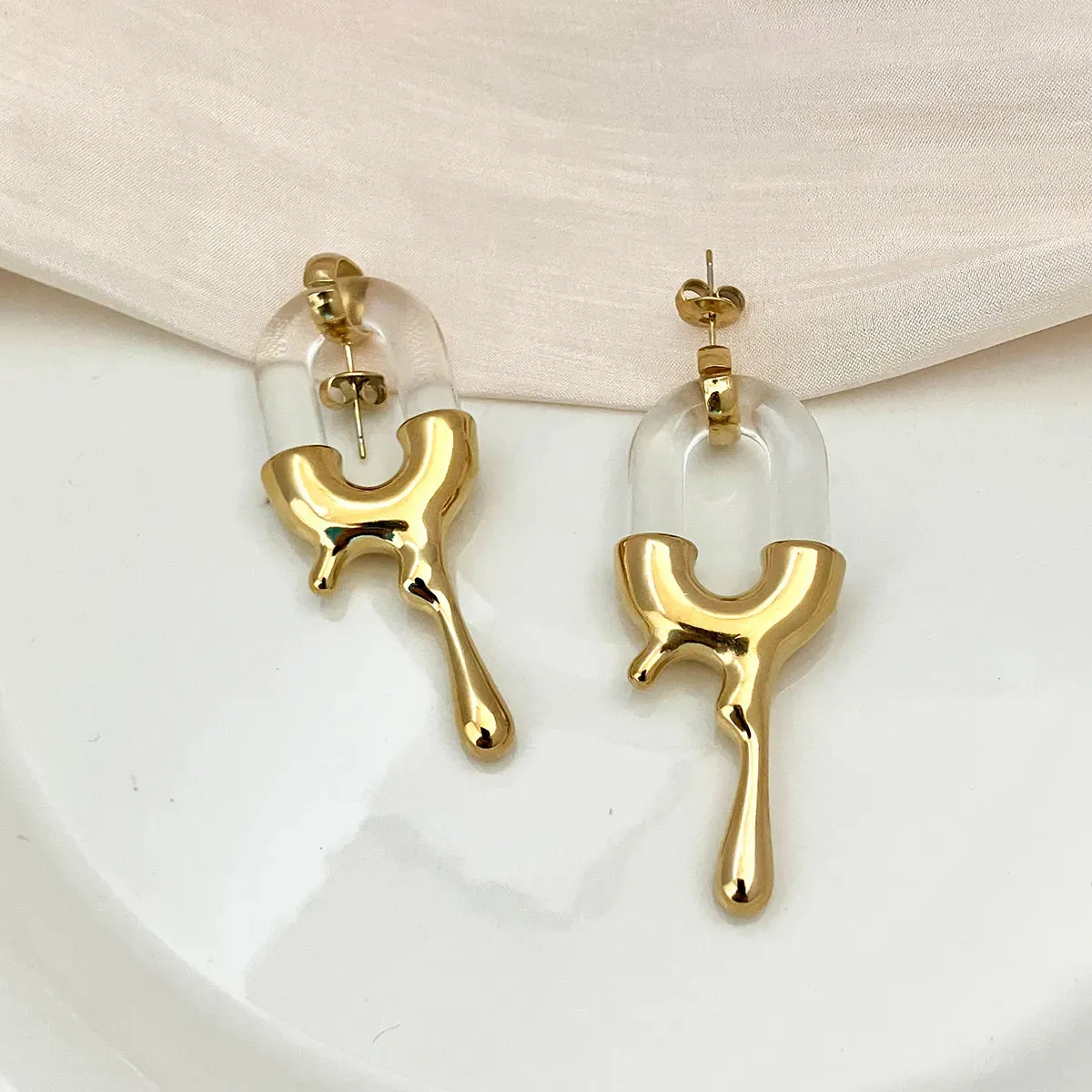 Lady Modern Style Artistic Irregular Water Droplets Plating Stainless Steel Gold Plated Drop Earrings