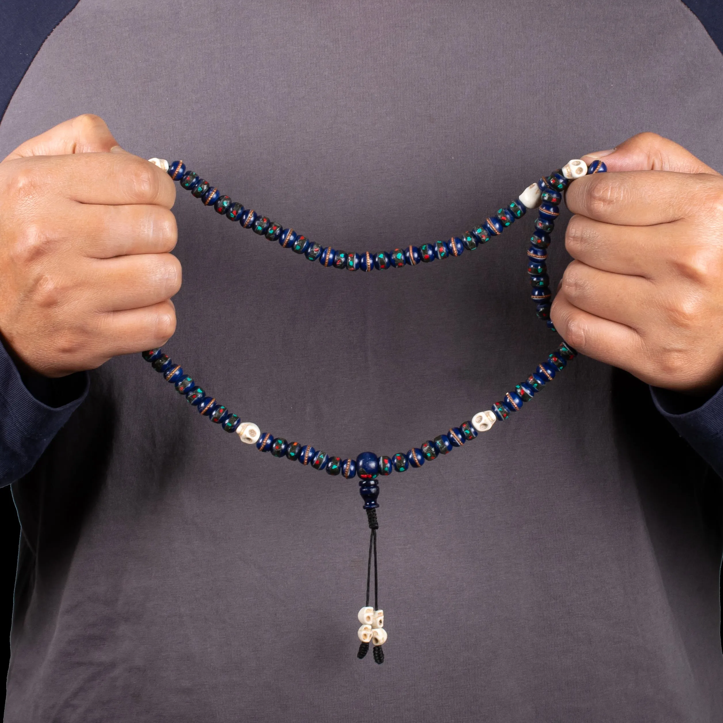 Lapis Inlaid Bone and Skull Impermanence Mala