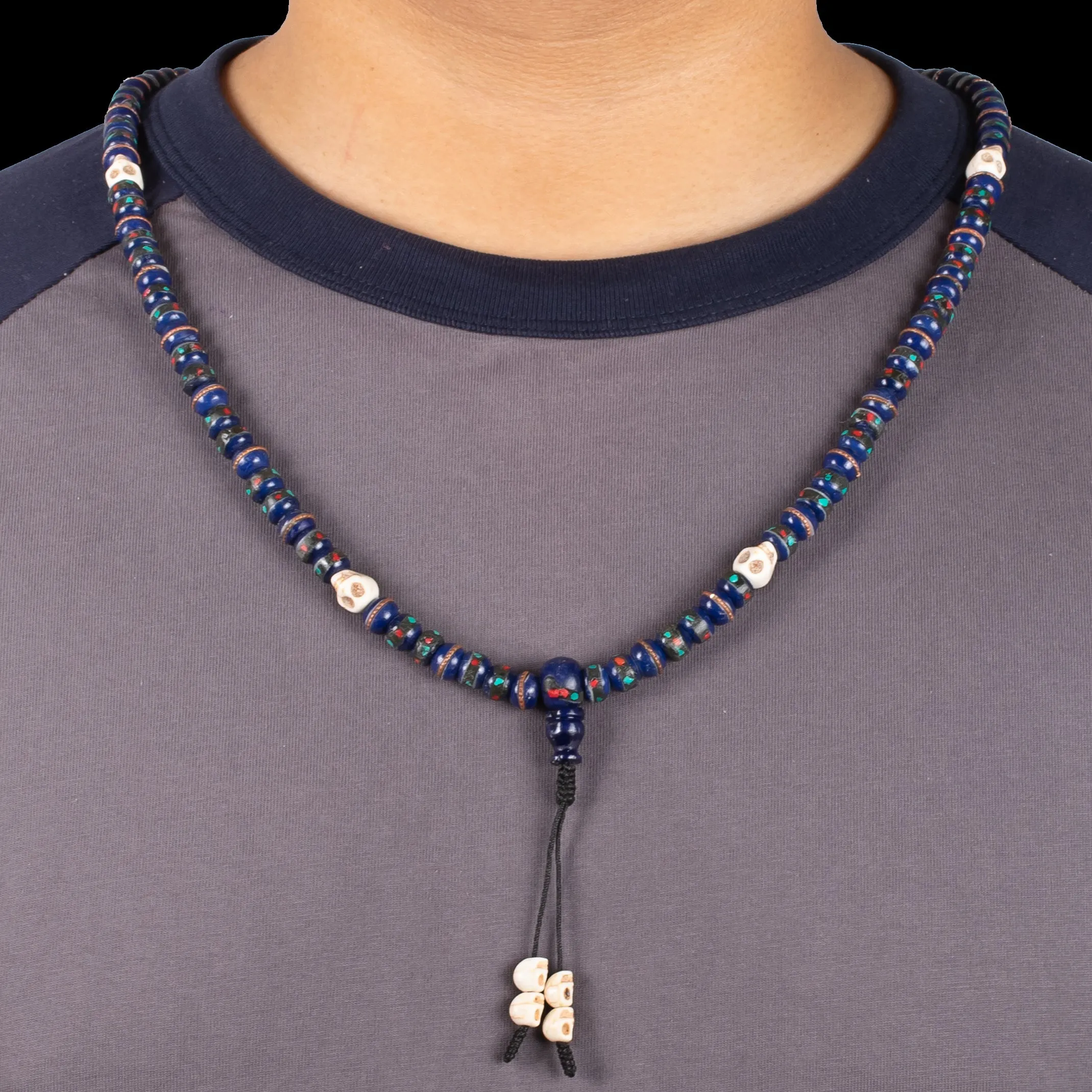 Lapis Inlaid Bone and Skull Impermanence Mala
