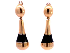 Large Black Enamel and Gold Dangle Earrings in 14k Yellow Gold