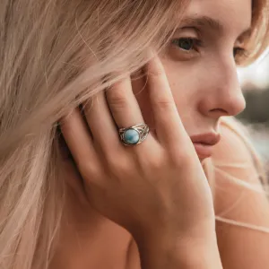 Larimar Silver Ring 5.1Carat Natural Blue Larimar Gemstone 925 Sterling Silver Solitaire Ring Setting Gemstone ring Gypsy ring,Bohemian ring