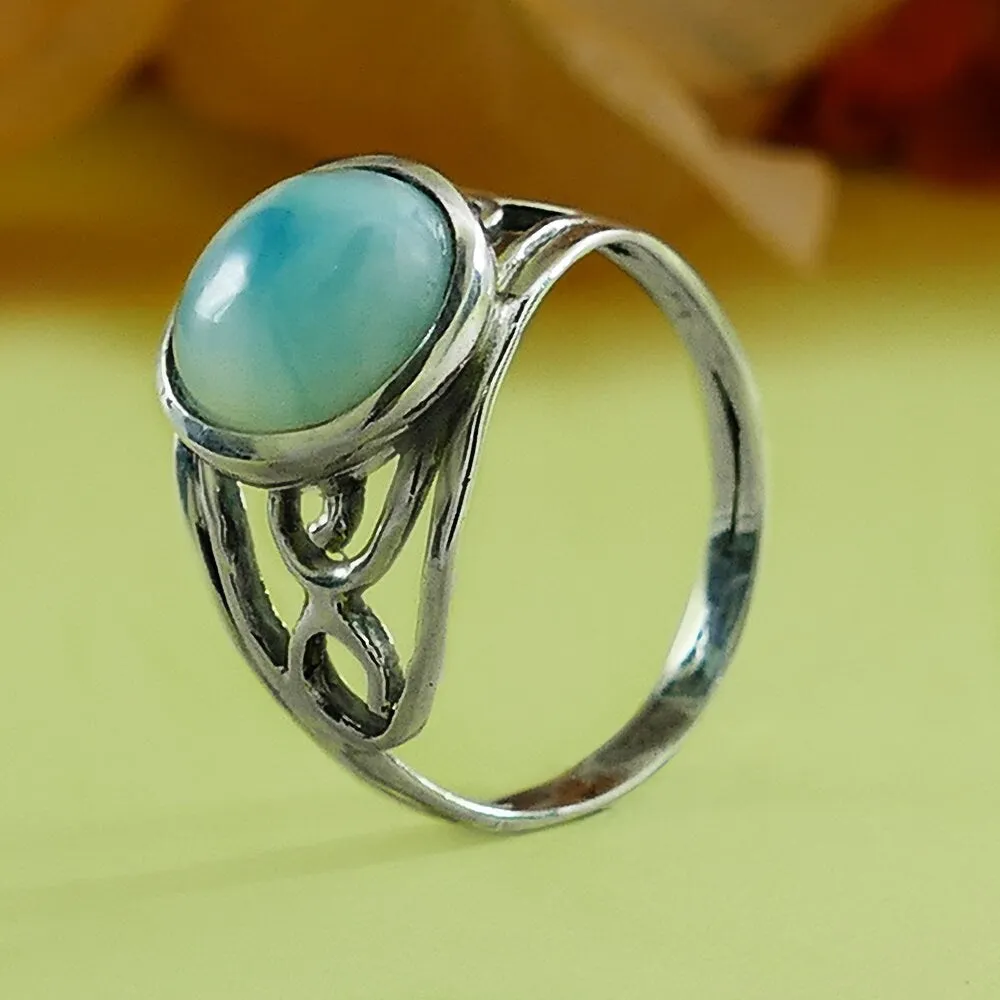 Larimar Silver Ring 5.1Carat Natural Blue Larimar Gemstone 925 Sterling Silver Solitaire Ring Setting Gemstone ring Gypsy ring,Bohemian ring