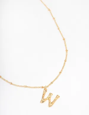 Letter 'W' Gold Plated Bamboo Initial Necklace