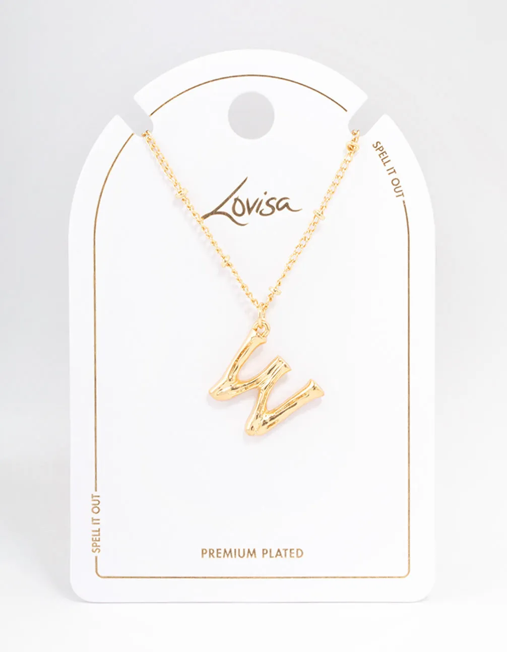 Letter 'W' Gold Plated Bamboo Initial Necklace
