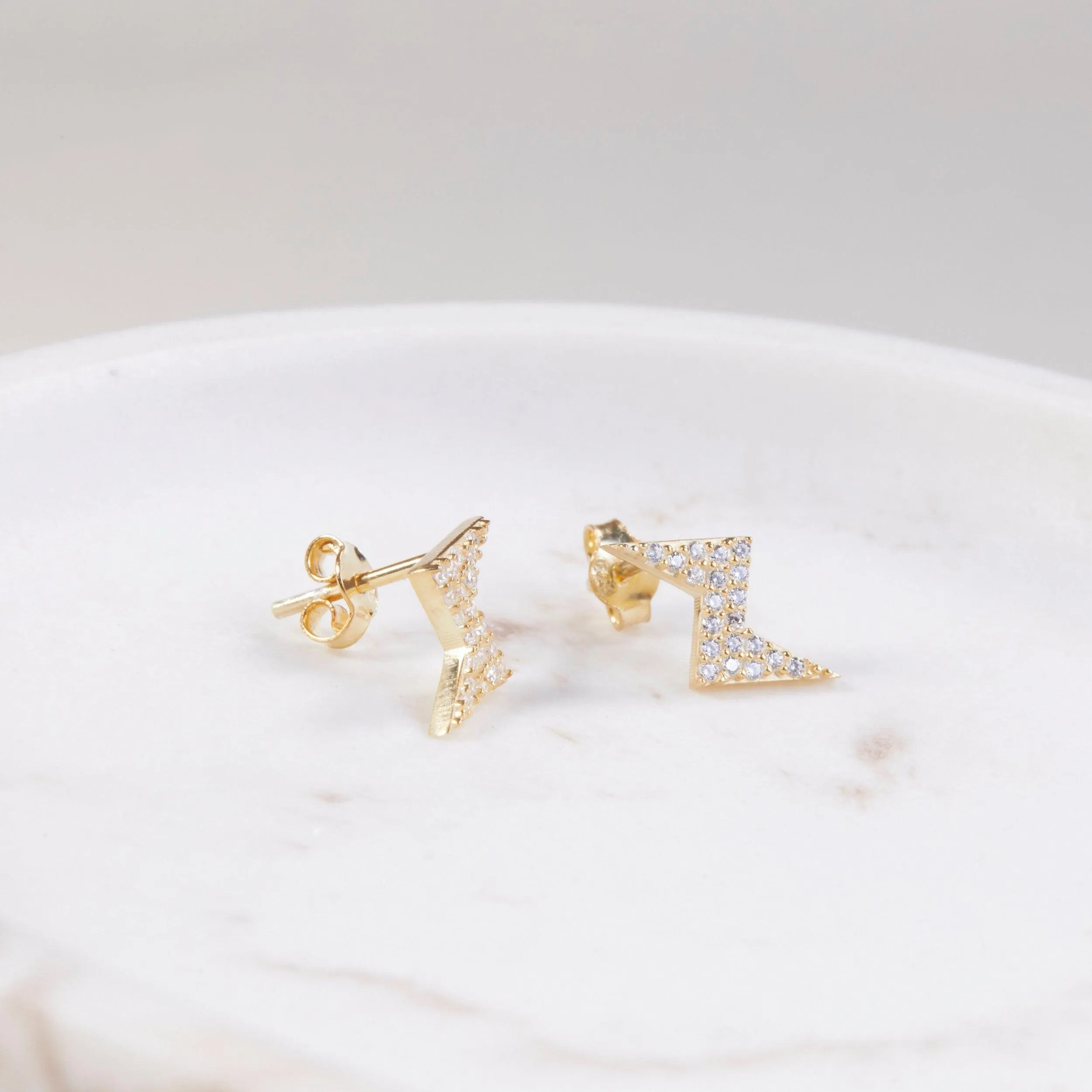 Lightning Bolt Stud Earrings - 18K Gold Vermeil