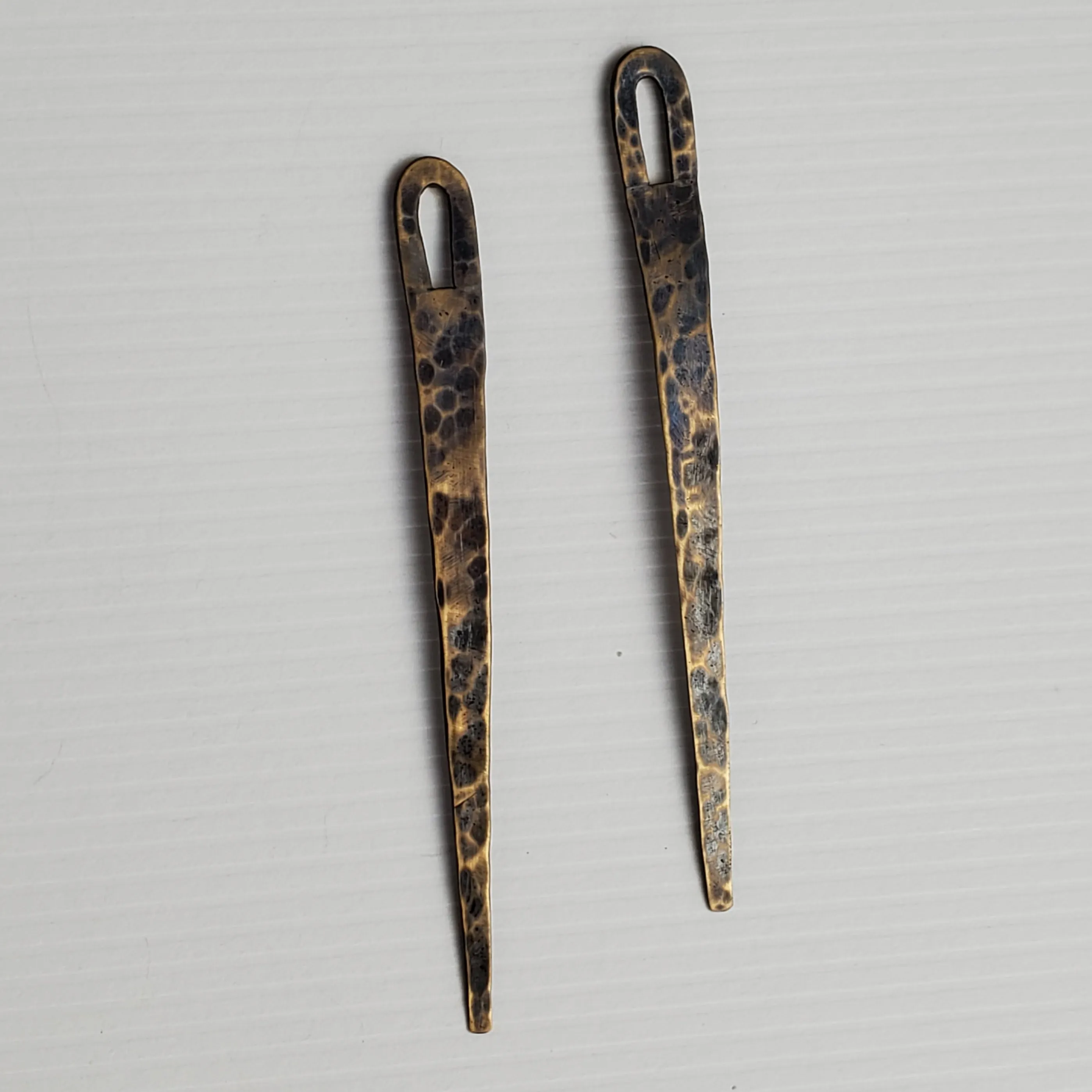 Long brass spike studs, hammered finish, tribal earrings