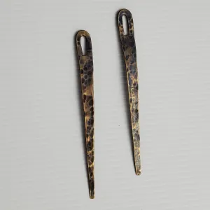 Long brass spike studs, hammered finish, tribal earrings