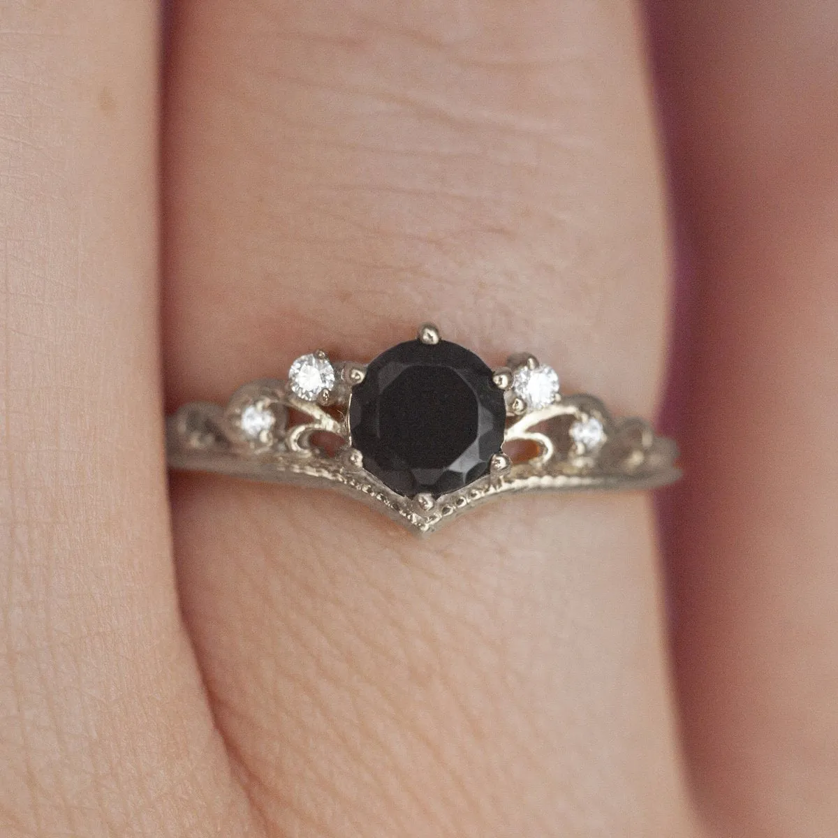 Lorna Vintage Solitaire Ring with Black Spinel