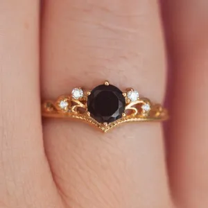 Lorna Vintage Solitaire Ring with Black Spinel