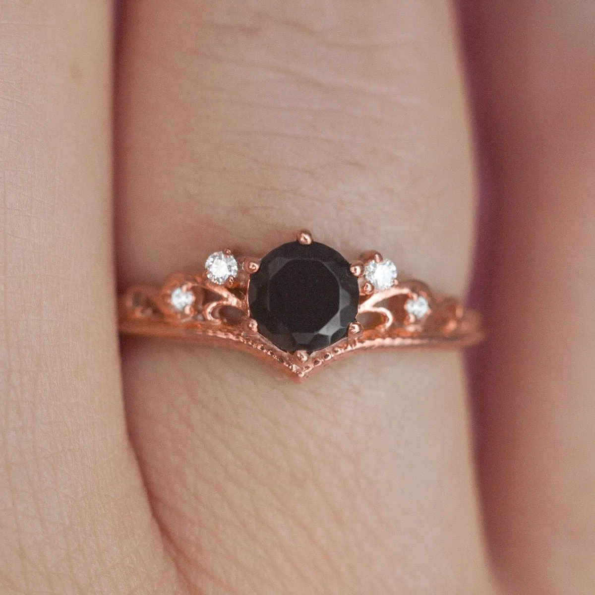Lorna Vintage Solitaire Ring with Black Spinel