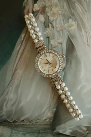 <tc>Montre bracelet en métal argenté avec perles, cadran rond, modèle 13</tc>