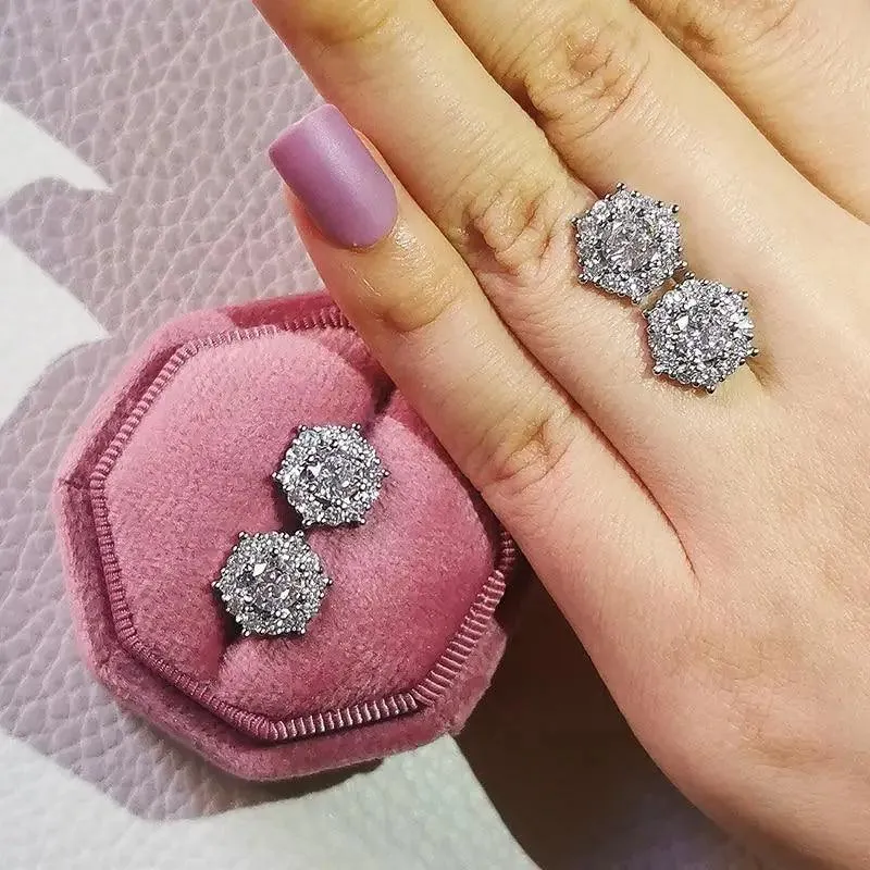 Luxurious 925 Sterling Silver Pink Drop Stud Earings For Women And Girls Sparkling Jewelry Gift For Ladies