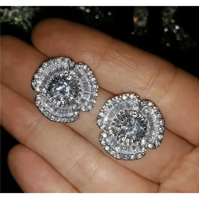 Luxurious 925 Sterling Silver Pink Drop Stud Earings For Women And Girls Sparkling Jewelry Gift For Ladies