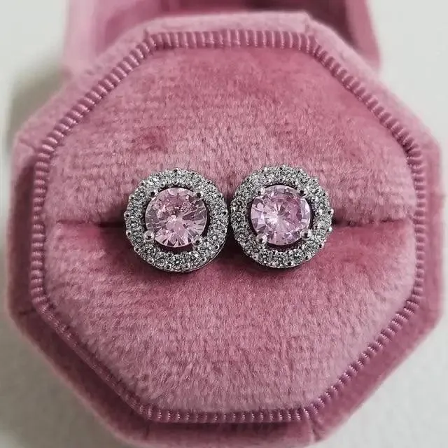 Luxurious 925 Sterling Silver Pink Drop Stud Earings For Women And Girls Sparkling Jewelry Gift For Ladies