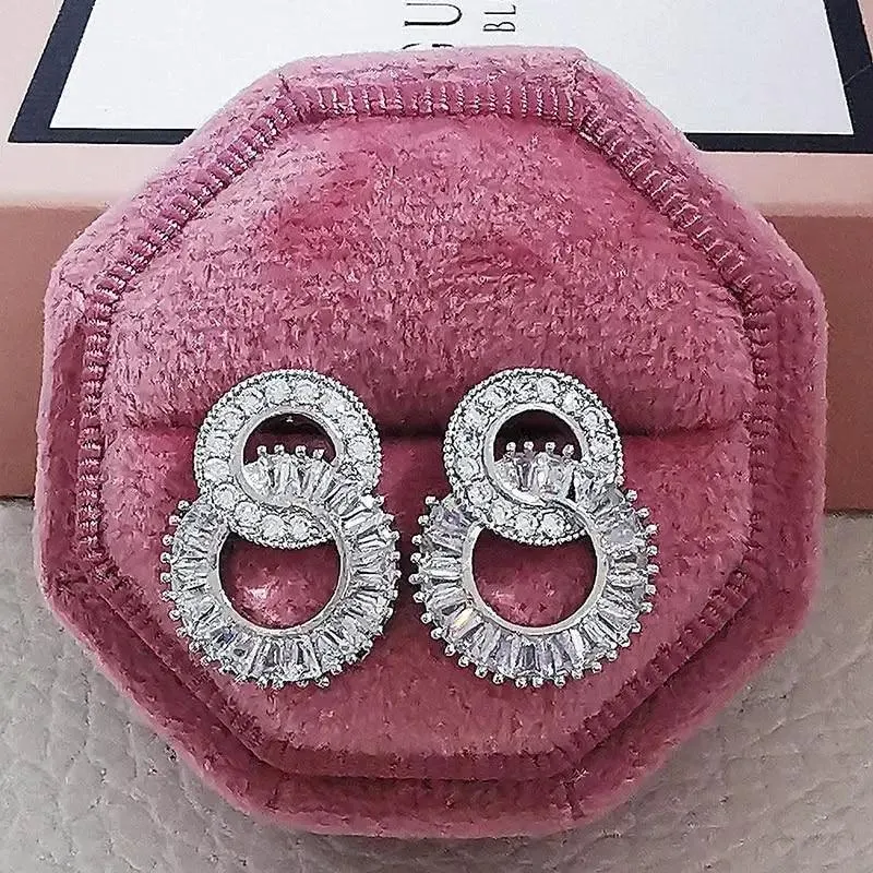 Luxurious 925 Sterling Silver Pink Drop Stud Earings For Women And Girls Sparkling Jewelry Gift For Ladies