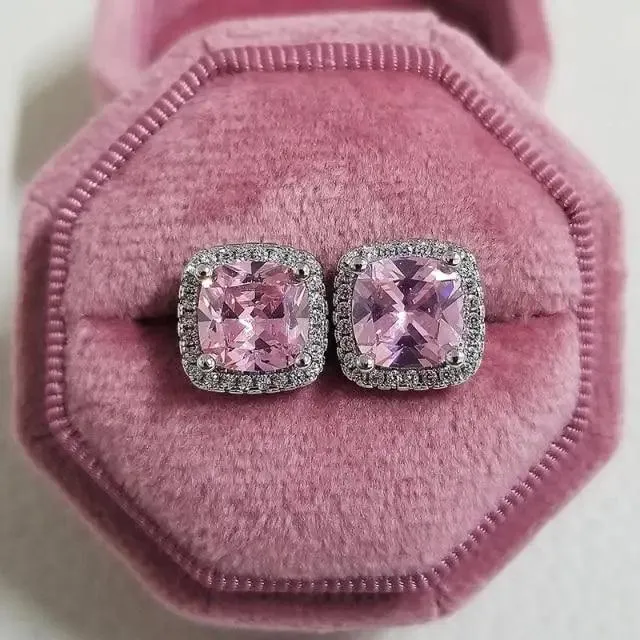 Luxurious 925 Sterling Silver Pink Drop Stud Earings For Women And Girls Sparkling Jewelry Gift For Ladies