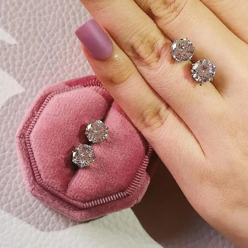Luxurious 925 Sterling Silver Pink Drop Stud Earings For Women And Girls Sparkling Jewelry Gift For Ladies