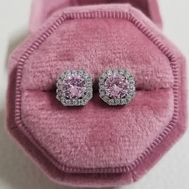 Luxurious 925 Sterling Silver Pink Drop Stud Earings For Women And Girls Sparkling Jewelry Gift For Ladies