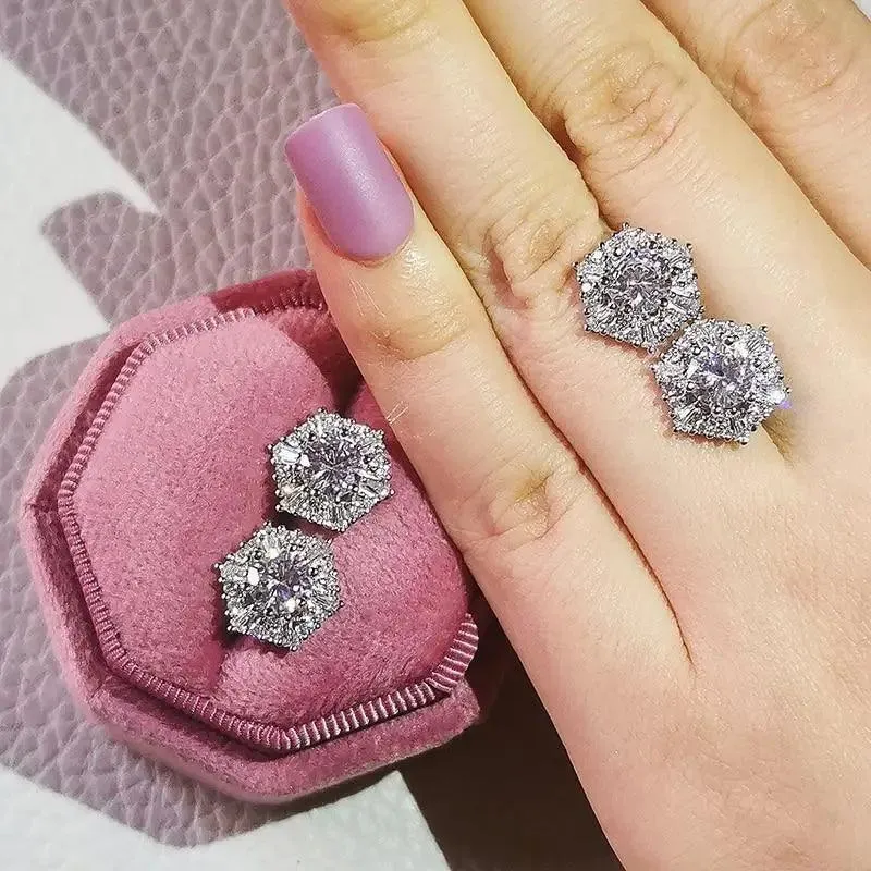 Luxurious 925 Sterling Silver Pink Drop Stud Earings For Women And Girls Sparkling Jewelry Gift For Ladies