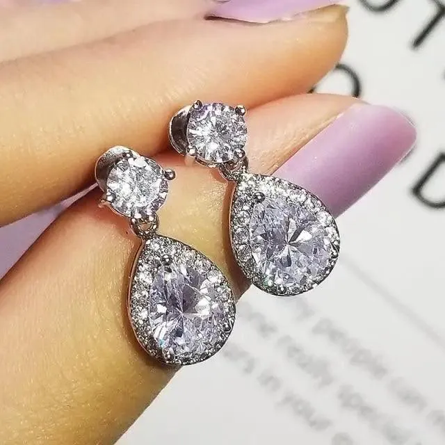 Luxurious 925 Sterling Silver Pink Drop Stud Earings For Women And Girls Sparkling Jewelry Gift For Ladies