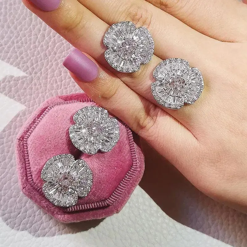 Luxurious 925 Sterling Silver Pink Drop Stud Earings For Women And Girls Sparkling Jewelry Gift For Ladies