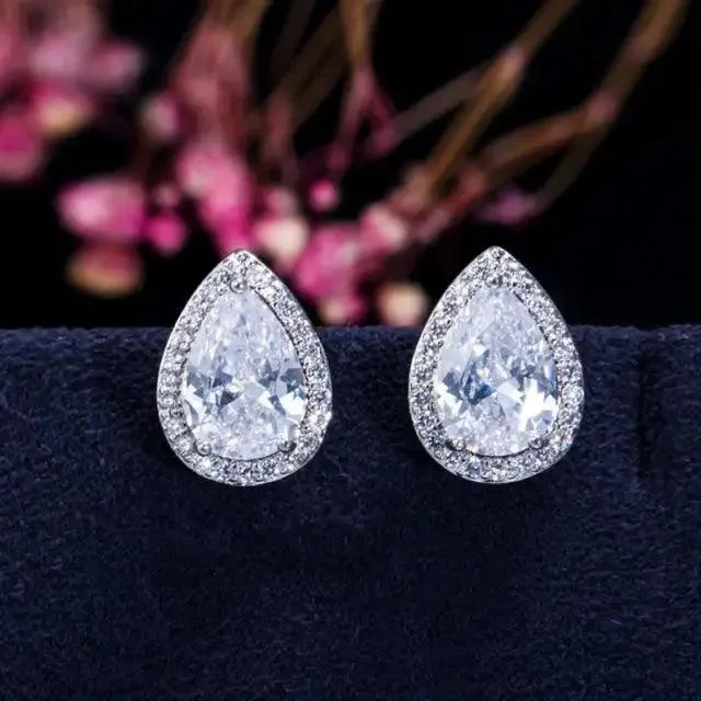 Luxurious 925 Sterling Silver Pink Drop Stud Earings For Women And Girls Sparkling Jewelry Gift For Ladies