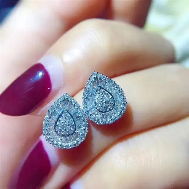 Luxurious 925 Sterling Silver Pink Drop Stud Earings For Women And Girls Sparkling Jewelry Gift For Ladies