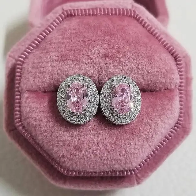 Luxurious 925 Sterling Silver Pink Drop Stud Earings For Women And Girls Sparkling Jewelry Gift For Ladies
