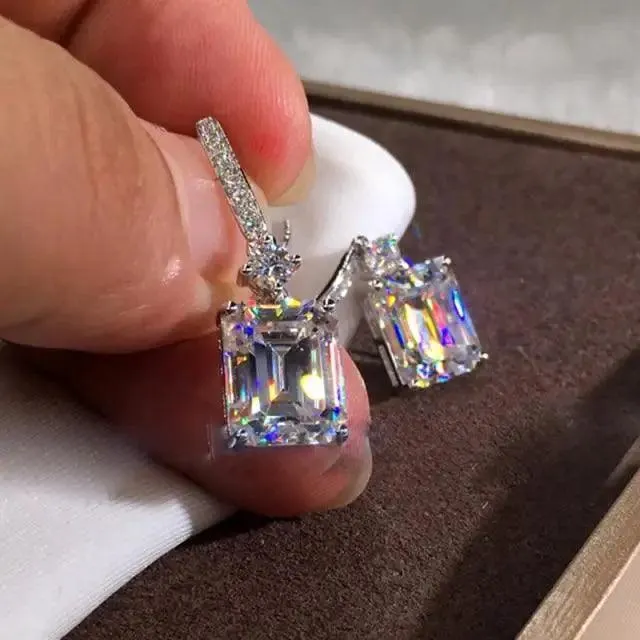Luxurious 925 Sterling Silver Pink Drop Stud Earings For Women And Girls Sparkling Jewelry Gift For Ladies