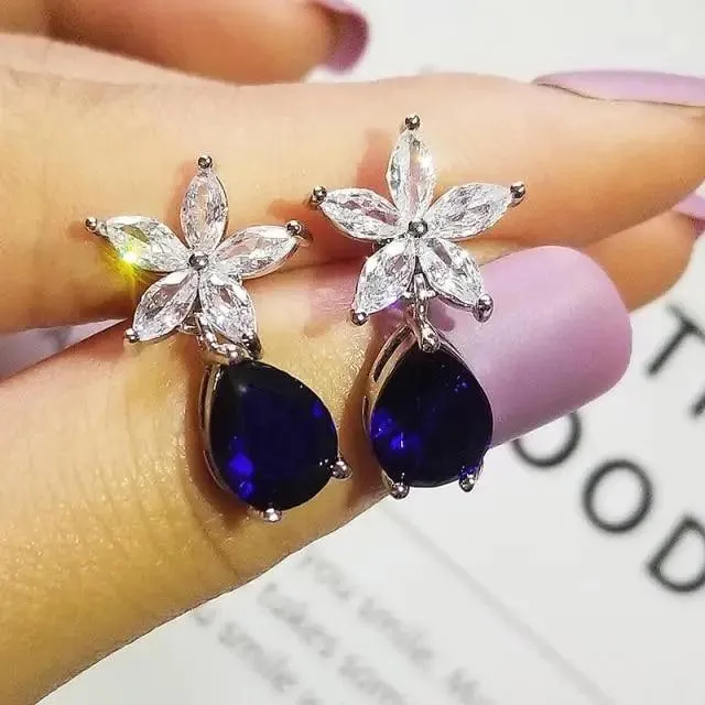 Luxurious 925 Sterling Silver Pink Drop Stud Earings For Women And Girls Sparkling Jewelry Gift For Ladies
