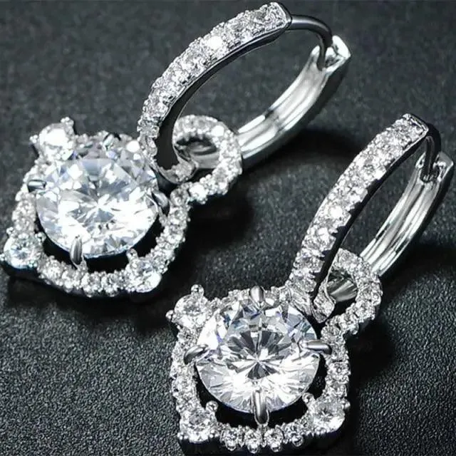 Luxurious 925 Sterling Silver Pink Drop Stud Earings For Women And Girls Sparkling Jewelry Gift For Ladies