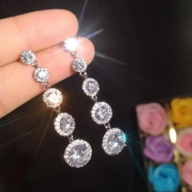 Luxurious 925 Sterling Silver Pink Drop Stud Earings For Women And Girls Sparkling Jewelry Gift For Ladies