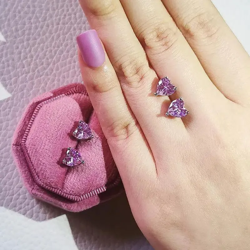 Luxurious 925 Sterling Silver Pink Drop Stud Earings For Women And Girls Sparkling Jewelry Gift For Ladies