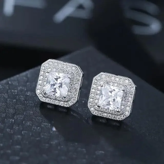 Luxurious 925 Sterling Silver Pink Drop Stud Earings For Women And Girls Sparkling Jewelry Gift For Ladies