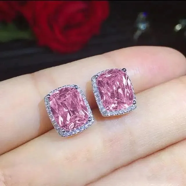 Luxurious 925 Sterling Silver Pink Drop Stud Earings For Women And Girls Sparkling Jewelry Gift For Ladies