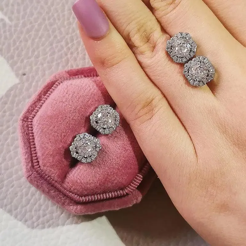 Luxurious 925 Sterling Silver Pink Drop Stud Earings For Women And Girls Sparkling Jewelry Gift For Ladies