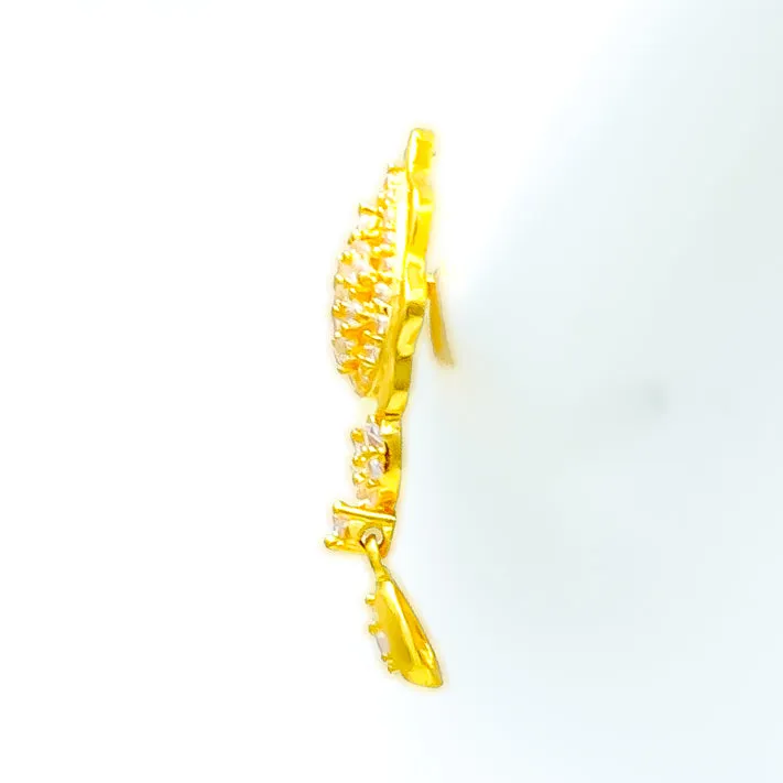 Luxurious Alluring 22k Gold CZ Hanging Earrings