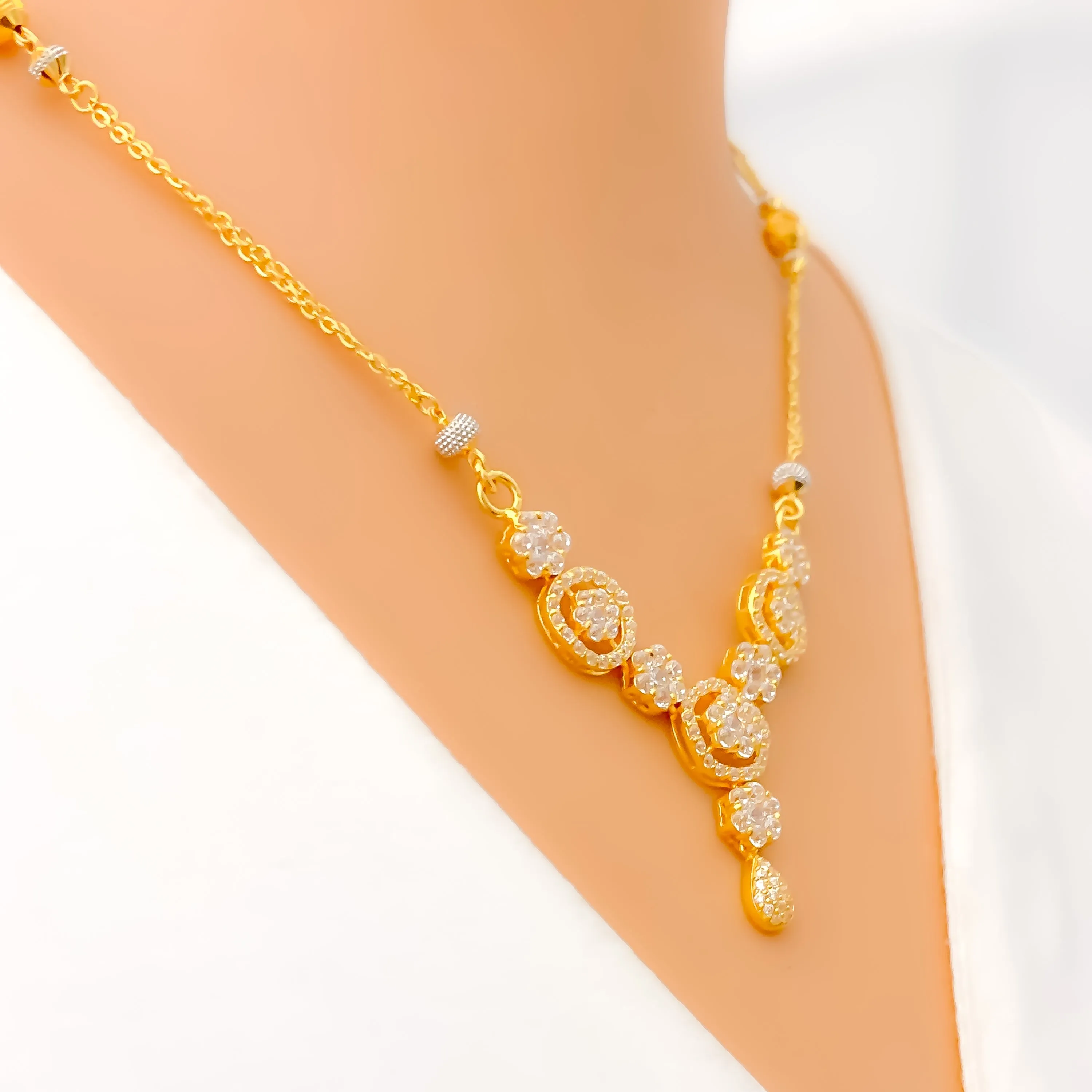 Luxurious Alluring 22k Gold Modish Floral CZ Necklace Set