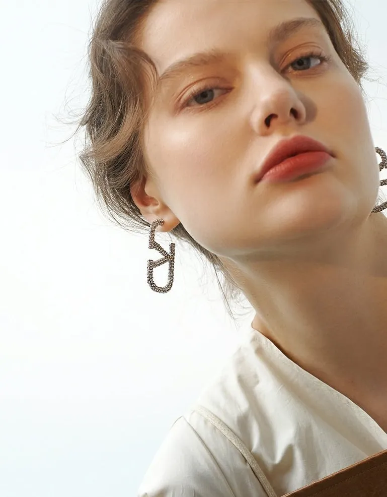 Luxurious Full Rhinestone V-Shaped Letter Earrings