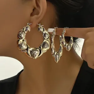 Luxurious Gold Heart Hoop Earrings Set -  Statement Jewelry For Any Occasion