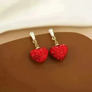 Luxurious Red Heart Dangle Earrings