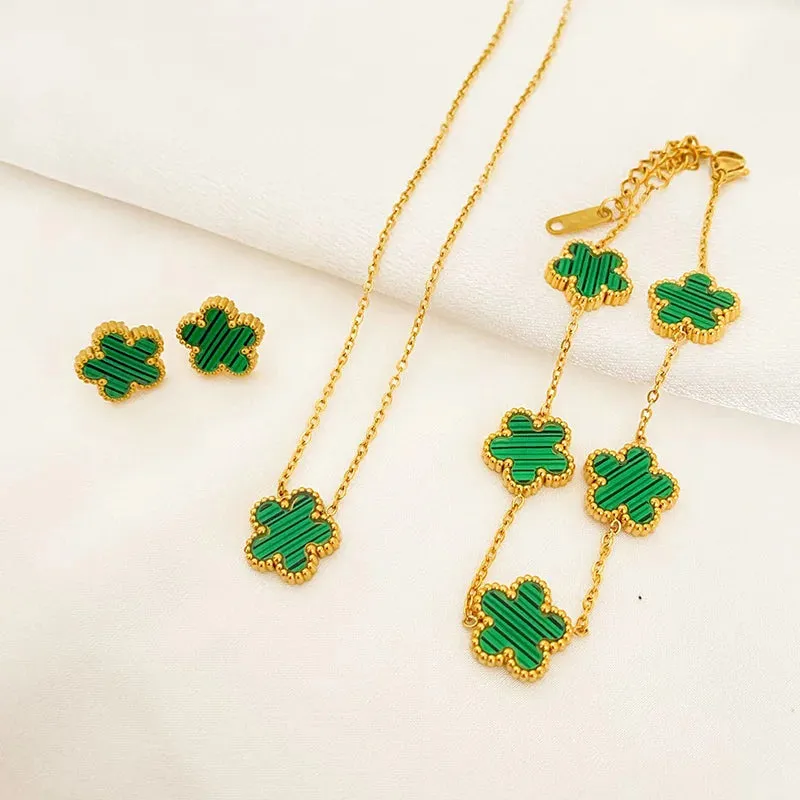 Luxury Five Leaf Flower Pendant Jewelry Set