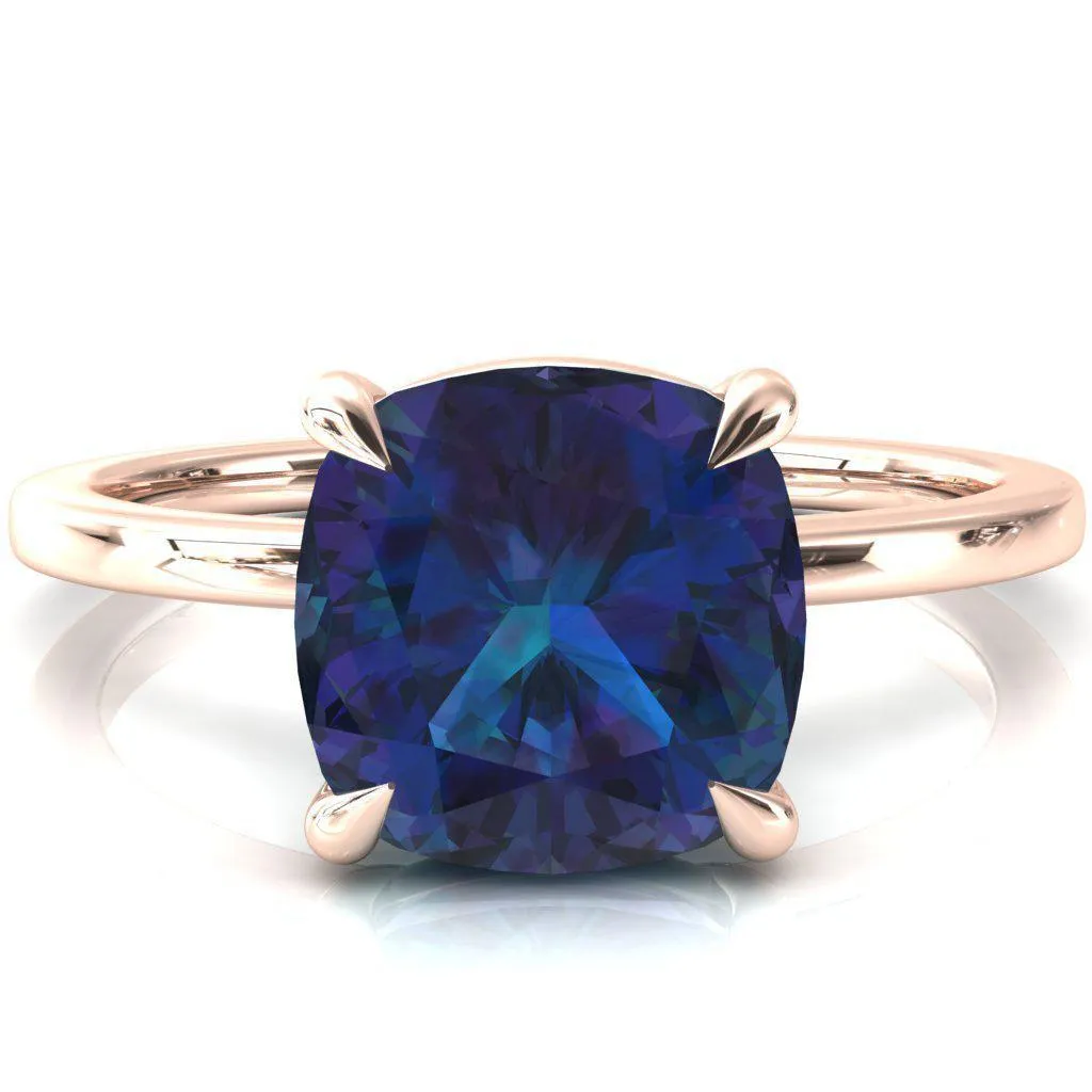 Lyla Cushion Alexandrite 4 Claw Prong Single Rail Solitaire Ring