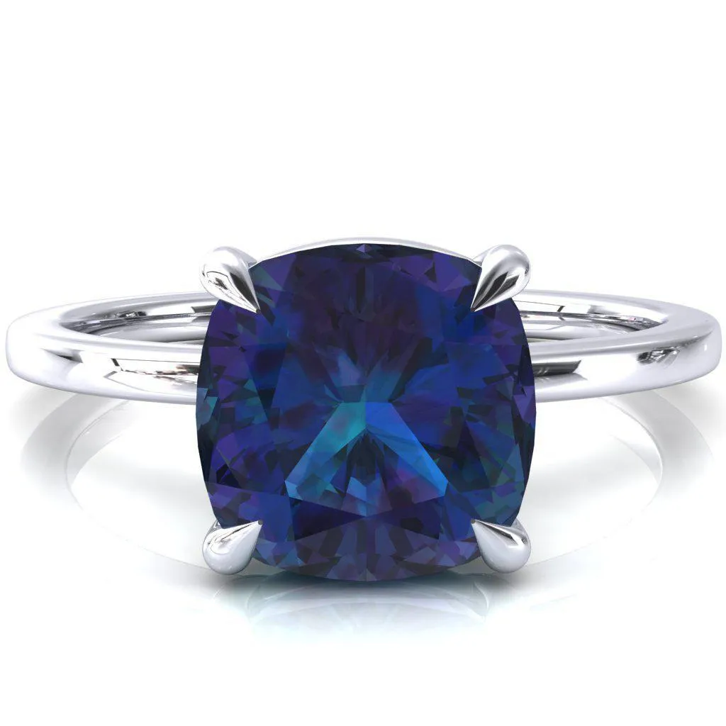Lyla Cushion Alexandrite 4 Claw Prong Single Rail Solitaire Ring