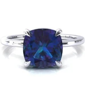 Lyla Cushion Alexandrite 4 Claw Prong Single Rail Solitaire Ring
