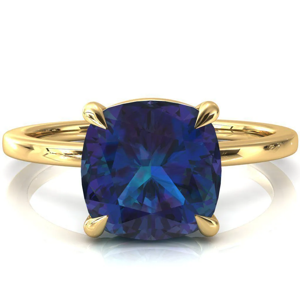 Lyla Cushion Alexandrite 4 Claw Prong Single Rail Solitaire Ring